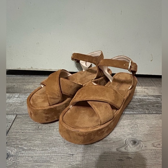 La Canadienne Kinsley Chestnut Suede Platform Strappy ankle Sandals Size 38 - Picture 4 of 12